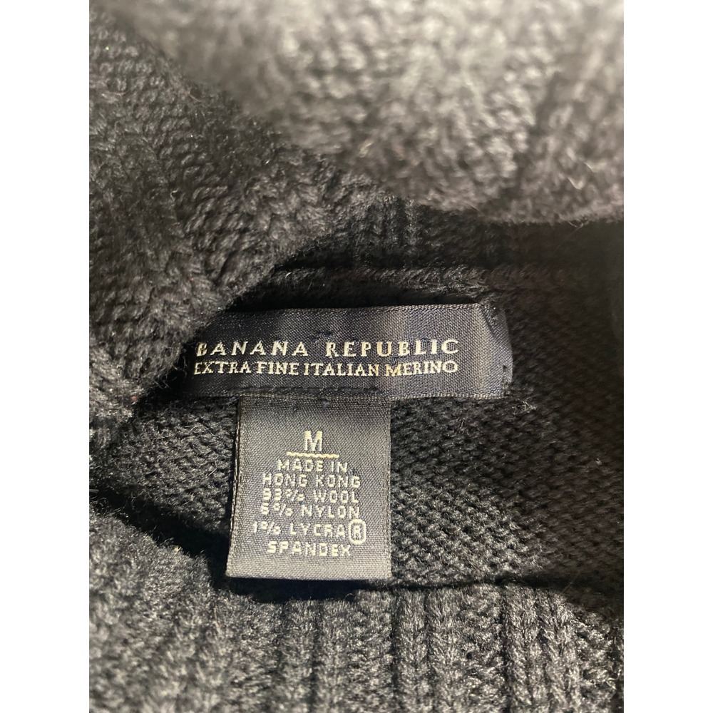Banana Republic Turtleneck Sweater Women M Black Excellent Merino Wool Ribbed - Picture 3 of 9